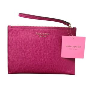 Kate Spade Pink Pebbled Leather Wristlet Wallet NWT Pink Zip